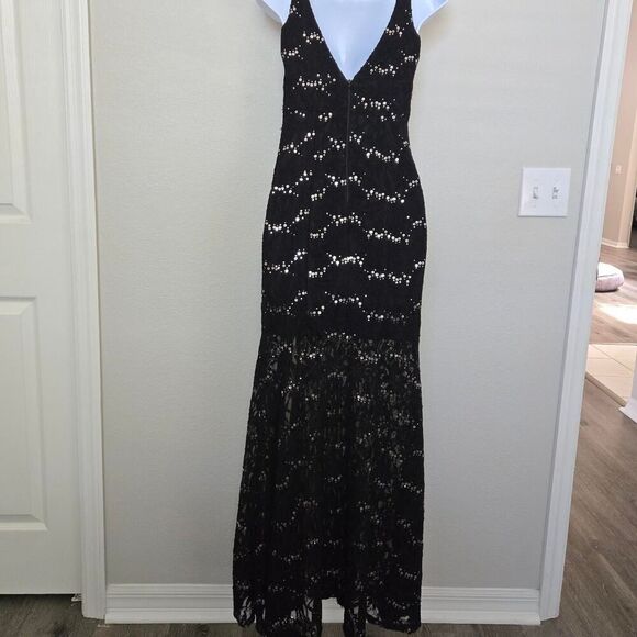 My Michelle Vintage Black Lace Sequins V Neck Prom Dress Evening Dress s… - Picture 6 of 13